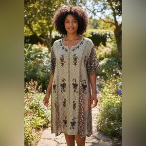 Magic Made In India Boho Forklore Rayon Flowy Midi dress Embroidery Leopard 3X